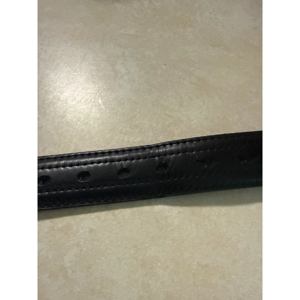 Dickies Mens Leather Belt Black Stitched Silver‎ Buckle Logo XL 42-44